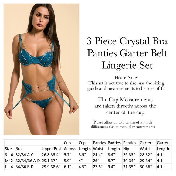 3 Pcs Blue Crystal Bra Panties Garter Lingerie Set - Picture 12 of 12